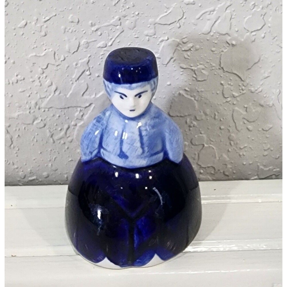 Vintage Delft Blue 2.5 Inch Figural Bell Dutch Boy Handpainted Windmill Logo
